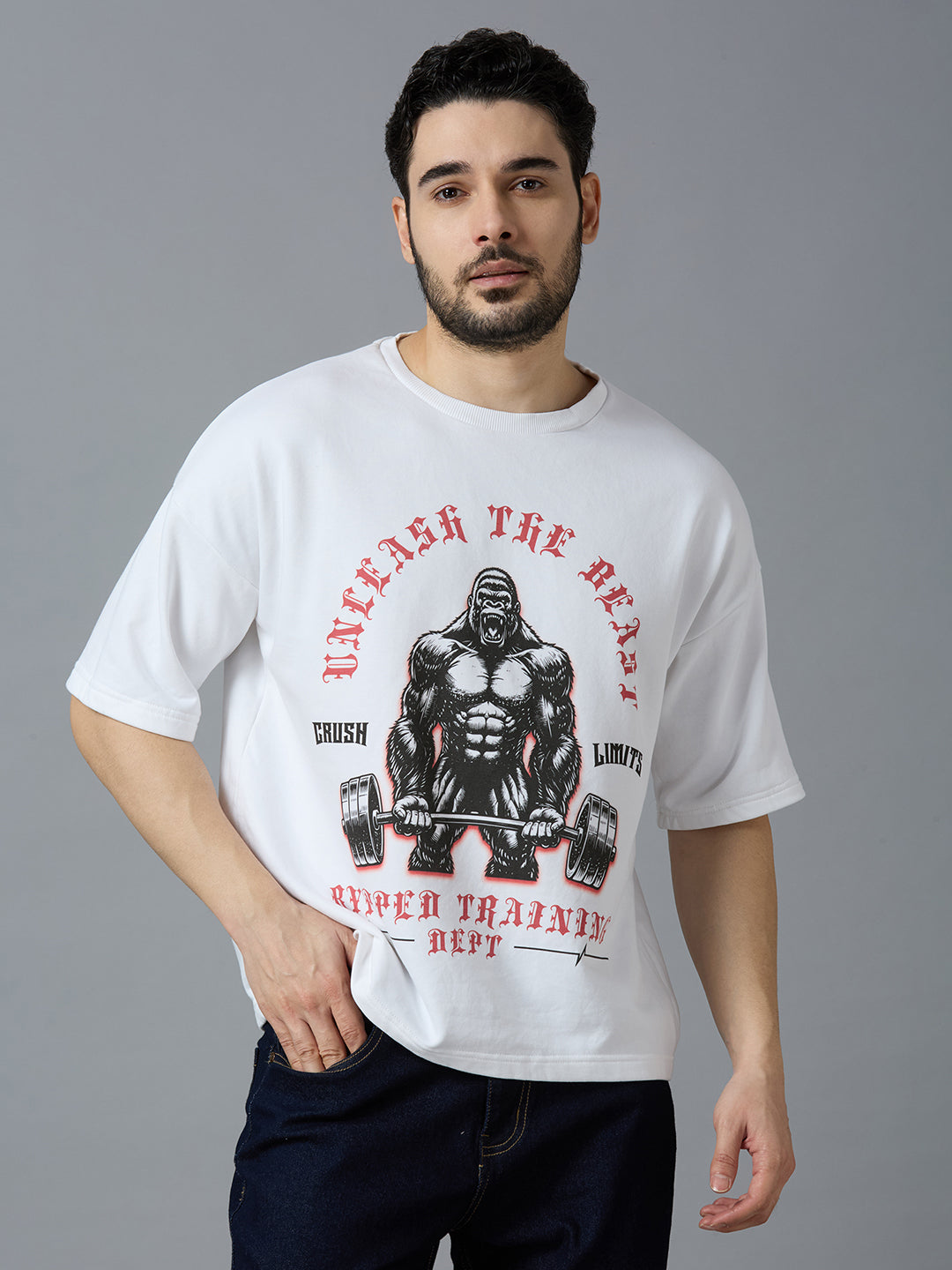 THE BEAST- TERRY OVERSIZED TSHIRT(WHITE)